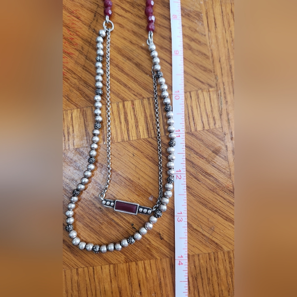 Source Unknown Silver and Red Beaded Necklace